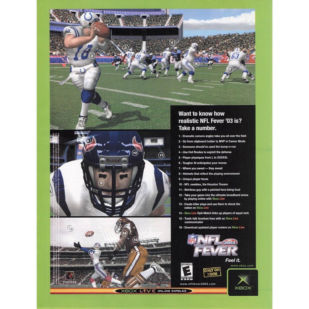 2002 NFL Fever 2003 Xbox Live Print Ad Peyton Manning Colts Vintage Football art